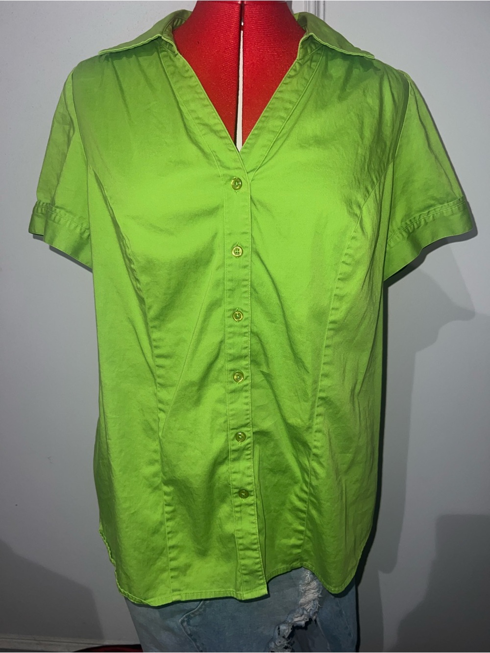 Lane Bryant Lime Green Short-Sleeve Button-Down Shirt size 16